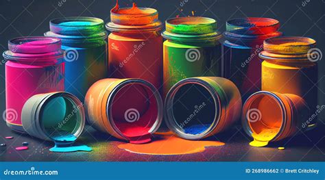 Different Colorful Open Paint Pots Stock Illustration Illustration Of