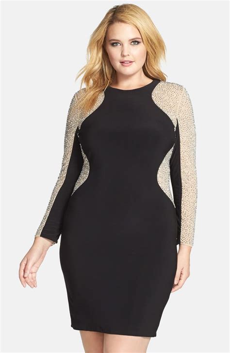 Xscape Beaded Illusion Sleeve Jersey Body Con Dress Plus Size Nordstrom