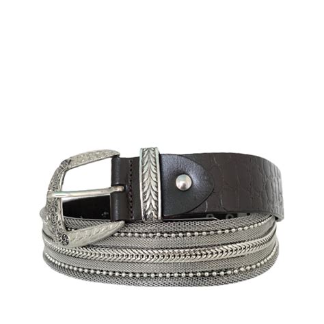 NANNI010 Chocolate Brown Metal Leather Belt DOT Made