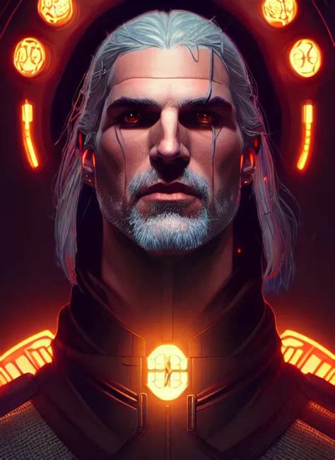 Symmetry Portrait Of Geralt Of Rivia Sci Fi Tech Stable Diffusion