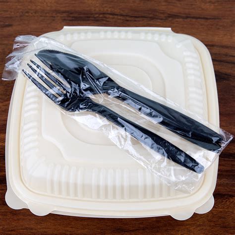 Visions Wrapped Black Heavy Weight Plastic Cutlery Pack With Knife Fork And Spoon 500 Case