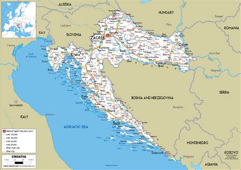 Large Size Road Map Of Croatia Worldometer