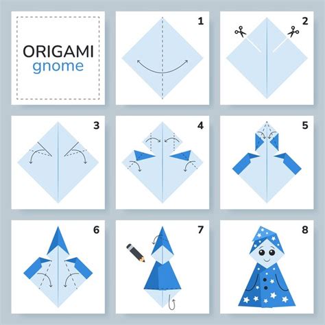 Gnome Origami Schema Tutorial bewegliches Modell Origami für Kinder