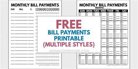 Free Bill Payment Trackers [Printable PDF]
