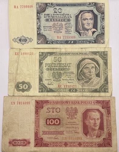 Banknoty 20 zł 50 zł 100 zł zestaw 1948 r cena Coin24 pl