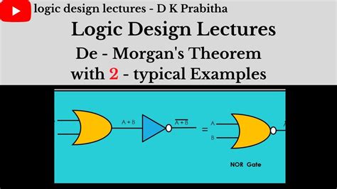 De Morgans Theoremexampleslogic Design Lectures D K Prabitha Youtube