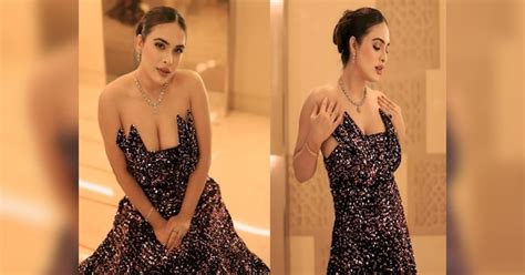 Neha Malik Photoshoot Wearing Black Off Shoulder Gown Flaunted Her