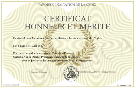 Certificat Honneur Et Merite