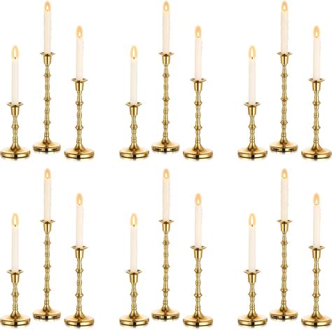 Nuptio Gold Candle Holder For Candlesticks And Tapered Candles 6 Sets18 Pcs Tall Candlestick