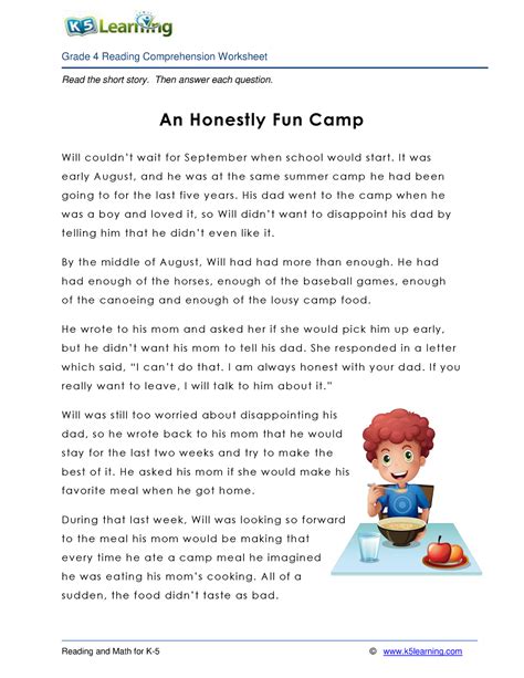 4th Grade 4 Reading Fun Camp Read The Short Story Then Answer Each Question An Honestly Fun