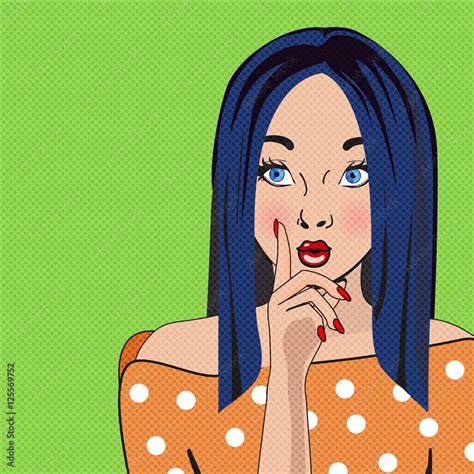 Vintage Pop Art Vector Illustration Blue Hair Girl In Comic Style