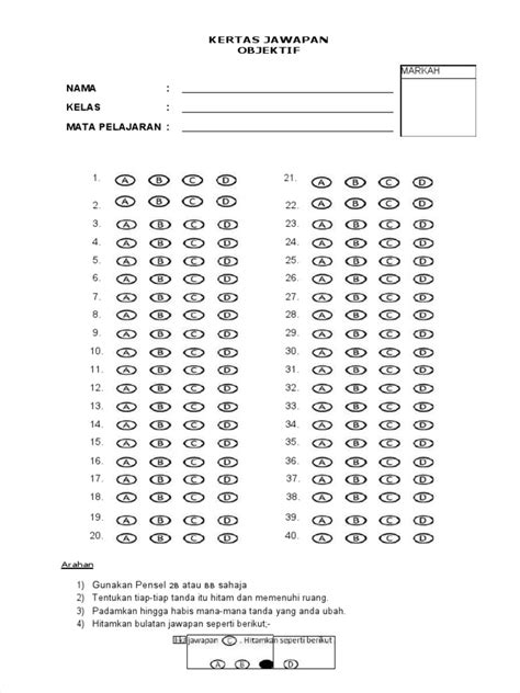 Kertas Jawapan Objektif 40 Soalan Pdf