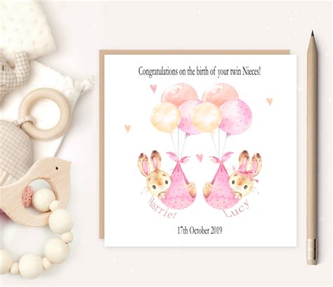 Twin Baby Girls Card Baby Girls Twins Birth Card Baby Etsy