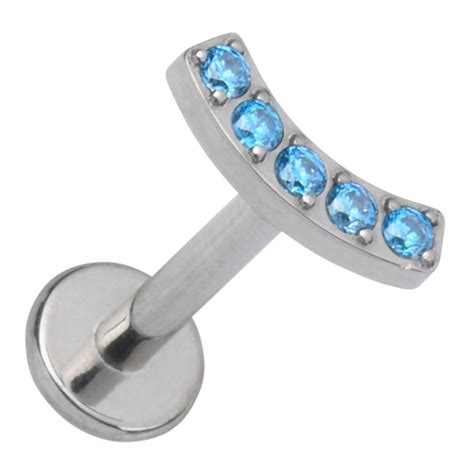 16g Curved Cz Bar Titanium Labret Tulsa Body Jewelry