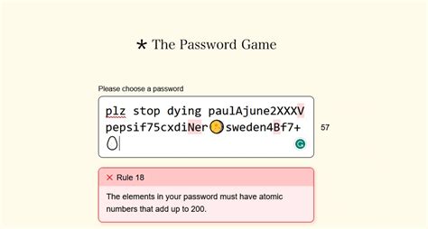 The Password Game Rule 18 Solve Atomic Numbers That Add Up To 200