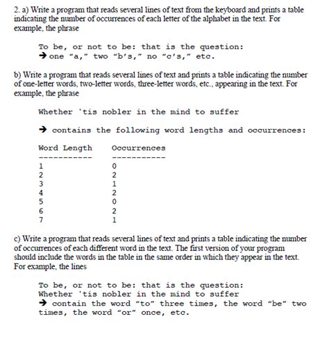 Solved 2 Write Program Reads Several Lines Text Keyboard Prints Table Indicating Number