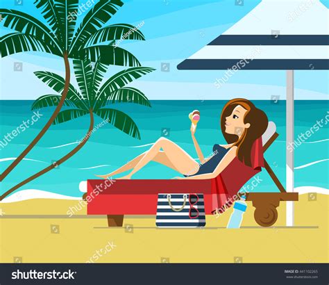 Young Woman Sunbathing On Beach Girl Stock Vector 441102265 Shutterstock