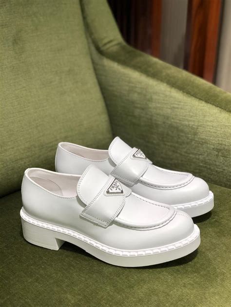 White Coloured Prada Shoes Design Prada Loafers Prada Shoes Loafer