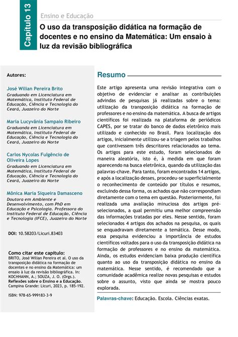 PDF O uso da transposição didática na formação de docentes e no