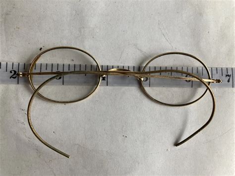 Antique Wire Rimmed Oval Eye Glasses Gold Tone Signed Gem