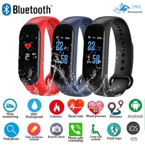 M3 Smart Wristband Color Screen USB Charging Bracelet Heart Rate Blood