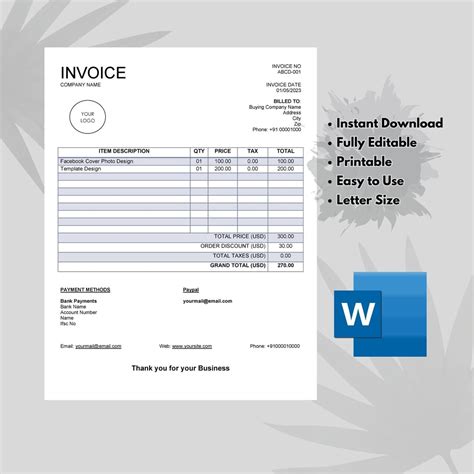 Microsoft Word Invoice Template - Printable Invoice Template - Invoice ...