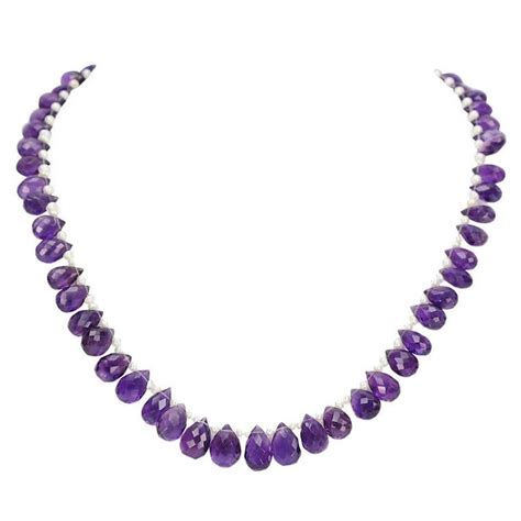 Stunning Briolette Gem Amethyst Pearl Gold Necklace Estate Fine Jewelry