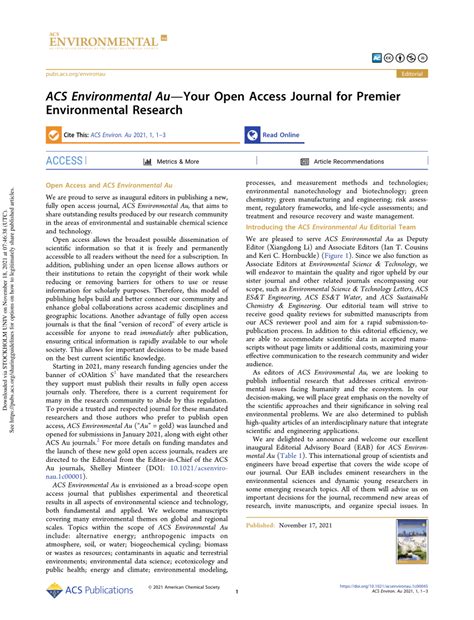 Pdf Acs Environmental Au ─your Open Access Journal For Premier