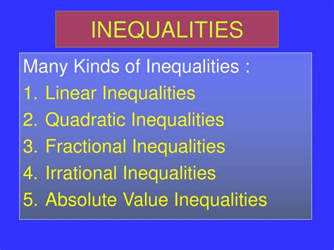 Inequalities Many Kinds Of Inequalities Linear Inequalities Ppt