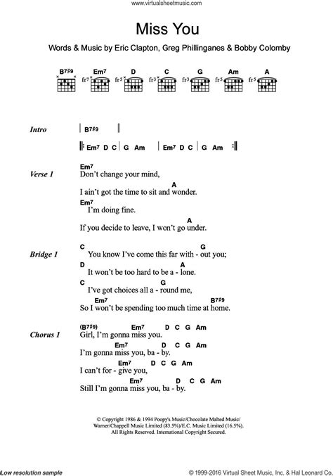 Miss You Sheet Music Eric Clapton Guitar Chords Lyrics Hot Sex Picture