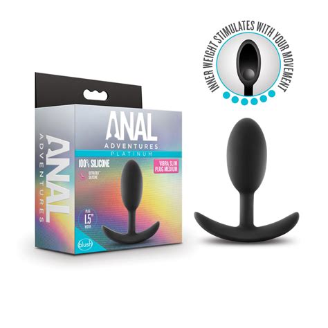 Blush Anal Adventures Platinum Silicone Vibra Slim Plug Medium Black