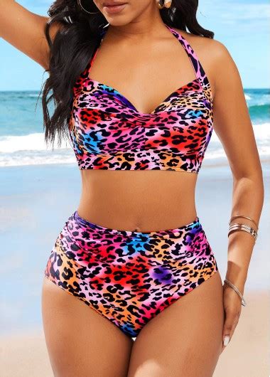 Rotita Cut Out Multi Color Leopard Bikini Set Rotita Usd