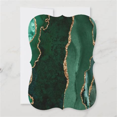 Chic Emerald Green Gold Agate Dark Bracket Wedding Invitation Zazzle