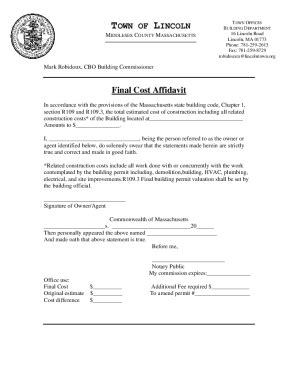 Fillable Online Final Cost Affidavit Lincoln Ma Fax Email Print