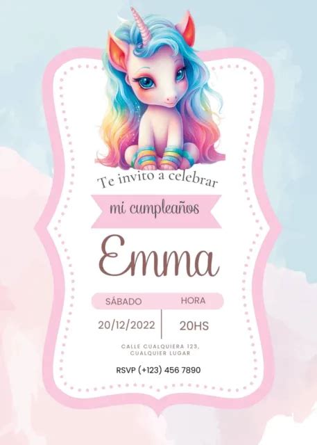 Invitaci N De Cumplea Os De Unicornio Invitaci N Imprimible Editable