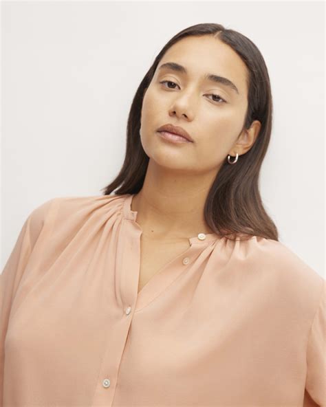 The Washable Clean Silk Shirred Blouse Blush Pink Everlane