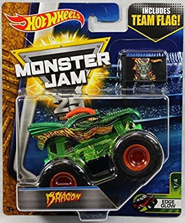 Amazon Hot Wheels Monster Jam 1 64 Scale Truck With Team Flag Dragon Toys Games