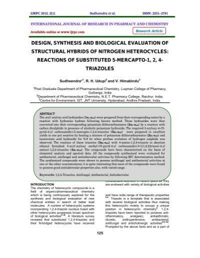 Design Synthesis And Biological Evaluation Of Structural Hybrids Ijrpc