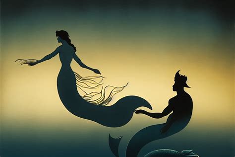 Mermaid And Merman Swimming In Ocean · Creative Fabrica