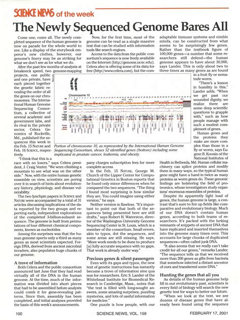 2001: Science News covers the first map of the human genome - Society ...