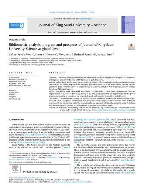 Pdf Bibliometric Analysis Progress And Prospects Of Journal Of King