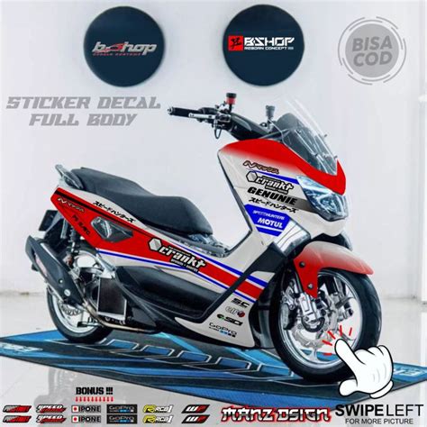 Stiker Decal Motor Nmax Old Full Body Variasi Sponsor Putih Lis Merah