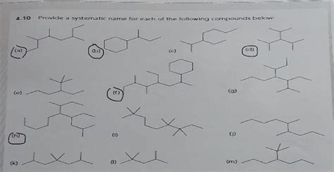 Solved Provide A Systematic Name For Each Of The Following