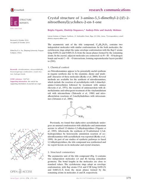 Pdf Crystal Structure Of Amino Dimethyl E Nitroethenyl