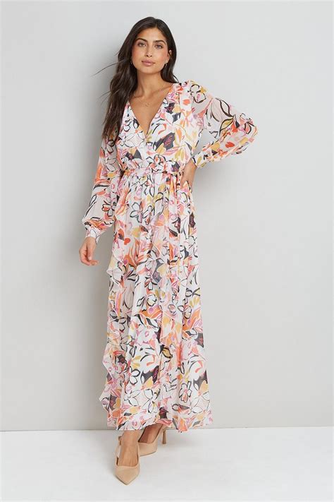 Abstract Printed Ruffle Front Maxi Dress Wallis Eu