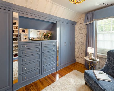 Sporting Blue Built In Drawers And Cabinets W Mirrored Inserts Create A