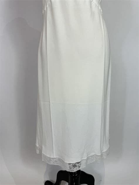 1950s 1960s Barbizon White Crepe Lace Slip Dress Gem