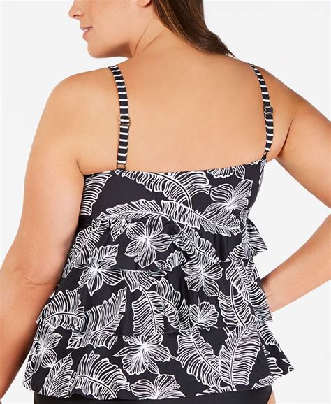 Island Escape Plus Size Triple Tiered Tankini Top Created For Macys