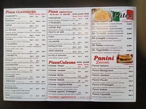 Menu at La Casa Pizza restaurant, Port-la-Nouvelle