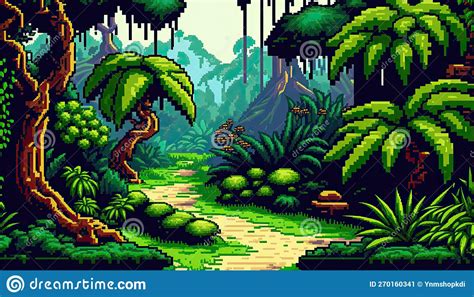 Exploring the Forest, a 2D Pixel Art Landscape Stock Illustration ...